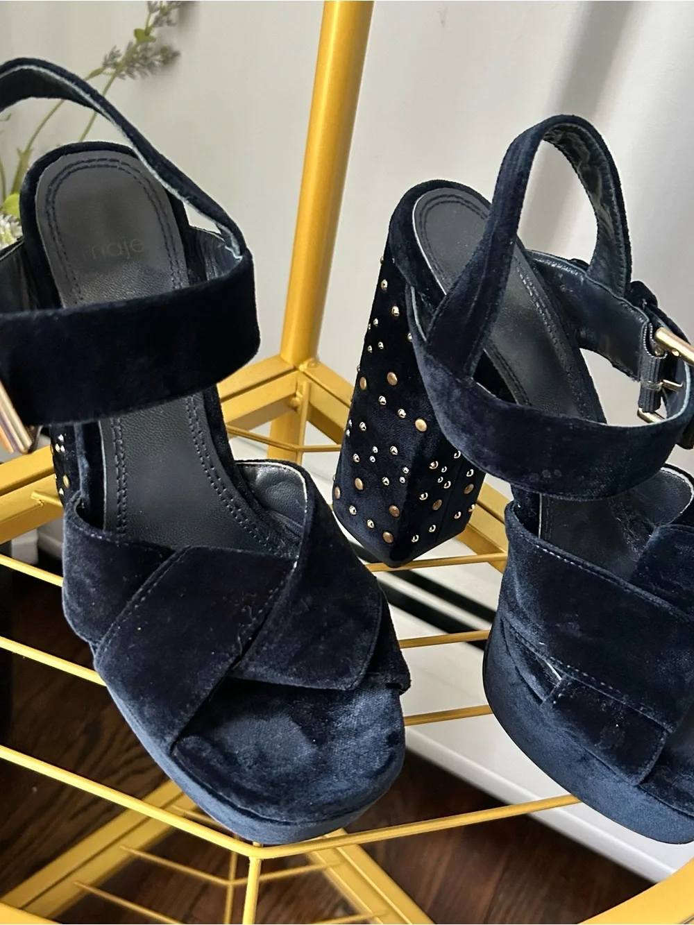 Maje designer disco Frilbu Studded Velvet Platform Sandals in black size EU 37